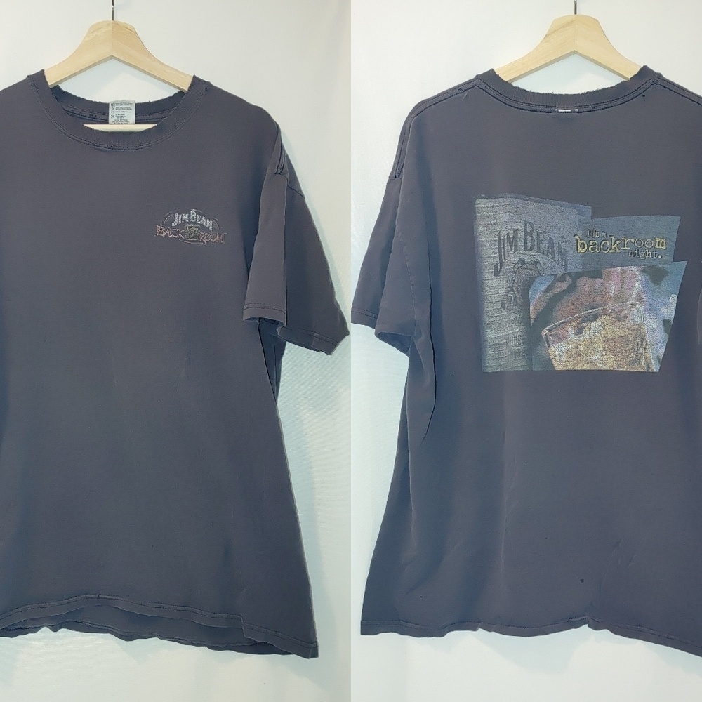 Jim Beam Backroom Double Graphic Tee Distressed XL Washed Black Short Sleeve